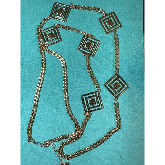 Liz Claiborne 34 Inch Strand Necklace Square Insets Gold Tone Adjustable - Picture 5 of 10